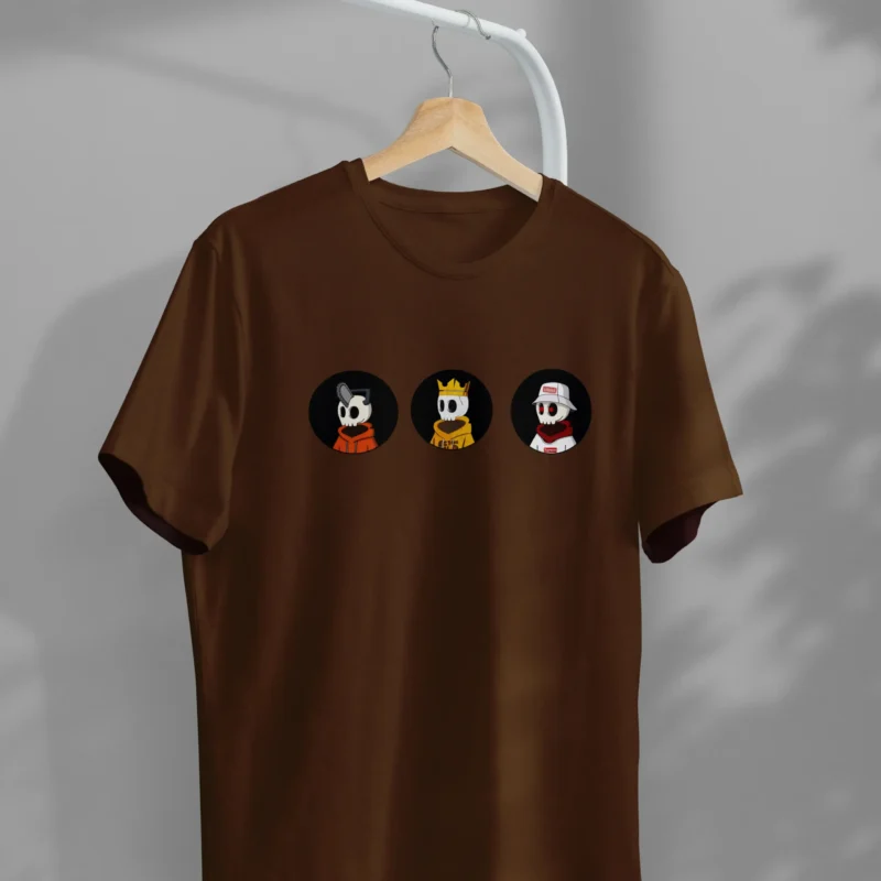 Skeleton Faces Brown Graphic Printed T-shirt
