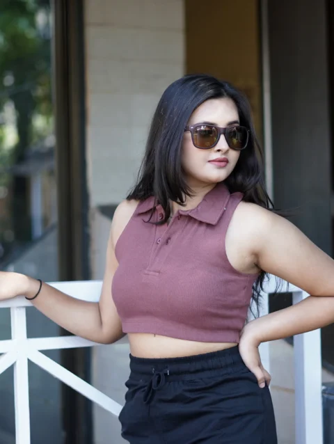 Brown Ribbed Polo Tank