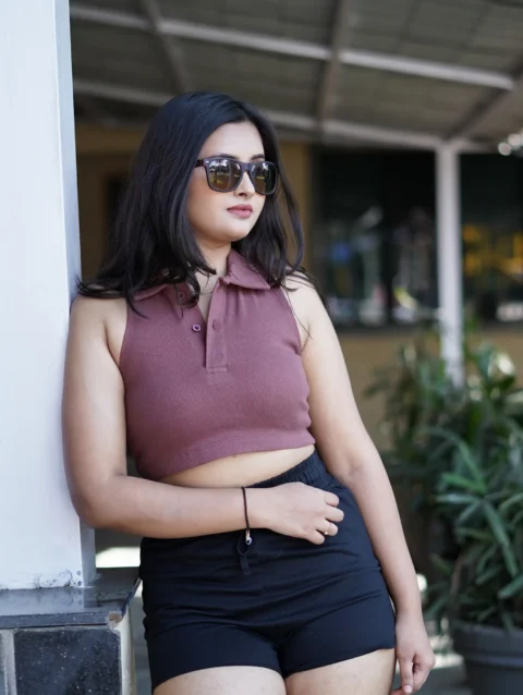 Brown Ribbed Polo Tank