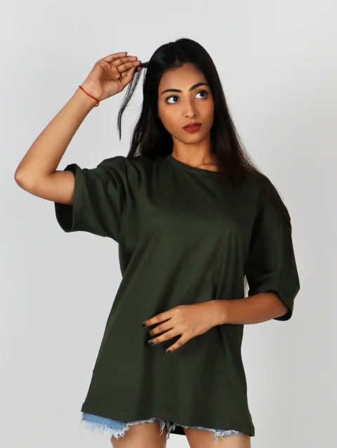 Olive Green Plain Relax Fit T-shirt