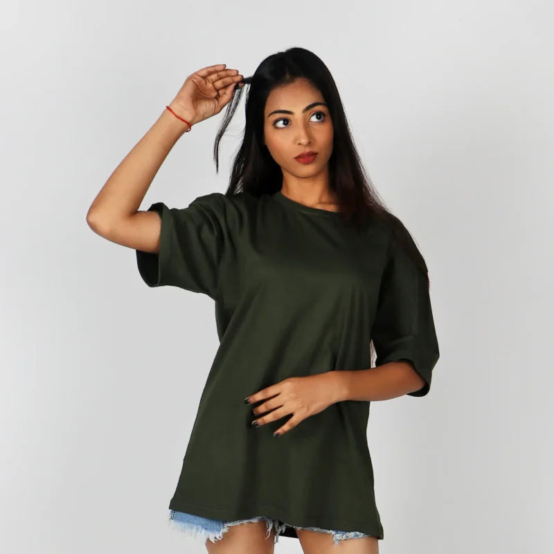 Olive Green Plain Relax Fit T-shirt