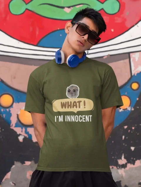 What I'm Innocent Olive Green Graphic Printed T-shirt