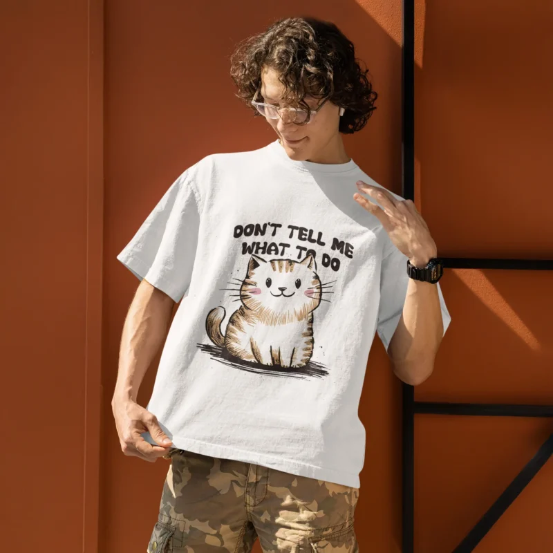 Defiant Whiskers Graphic Printed Oversized T-Shirt