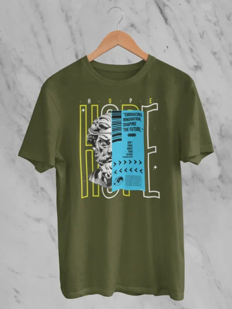 Hope Olive Green Graphic Printed T-shirt