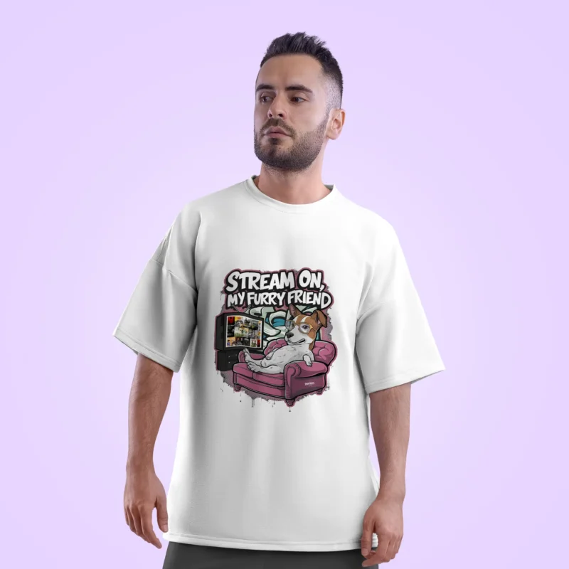 Stream On My Furry Friend Graphic Printed Oversized T-Shirt