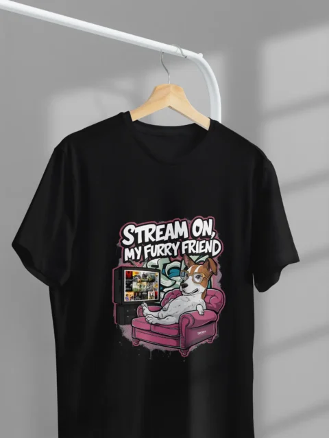 Stream On My Furry Friend Graphic Printed T-Shirt