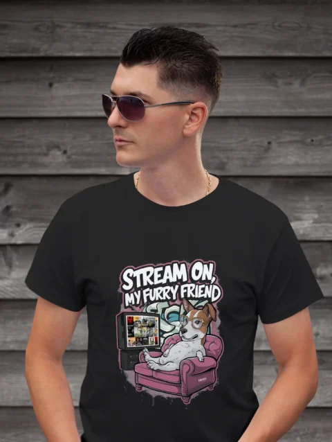 Stream On My Furry Friend Graphic Printed T-Shirt