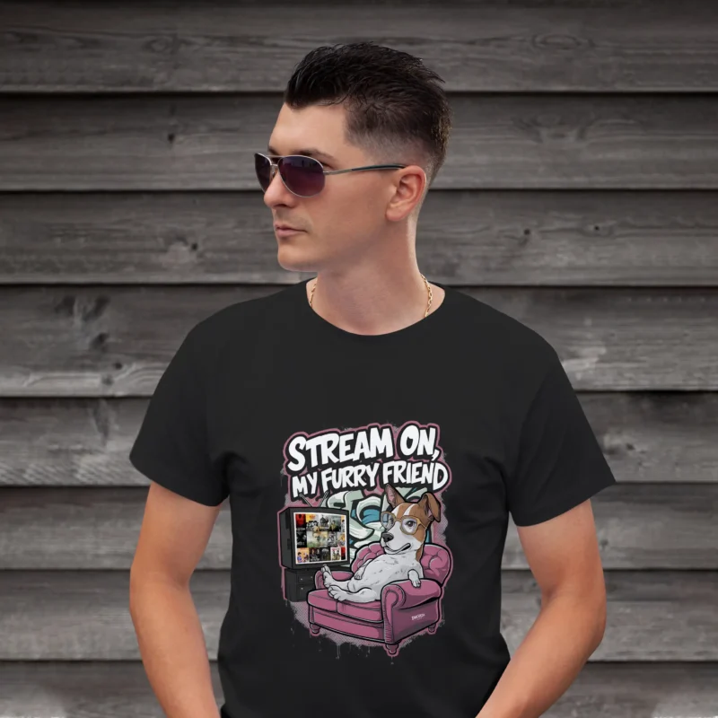 Stream On My Furry Friend Graphic Printed T-Shirt
